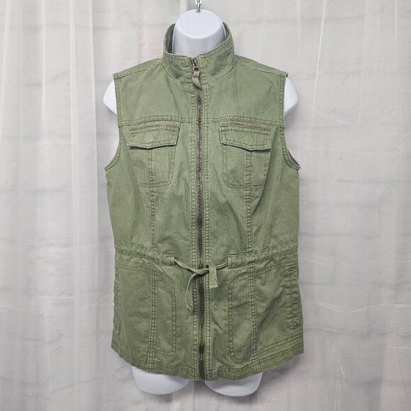 Merona Vest Olive Green Utility Boho Zip Hiking Military Punk S - Picture 12 of 12